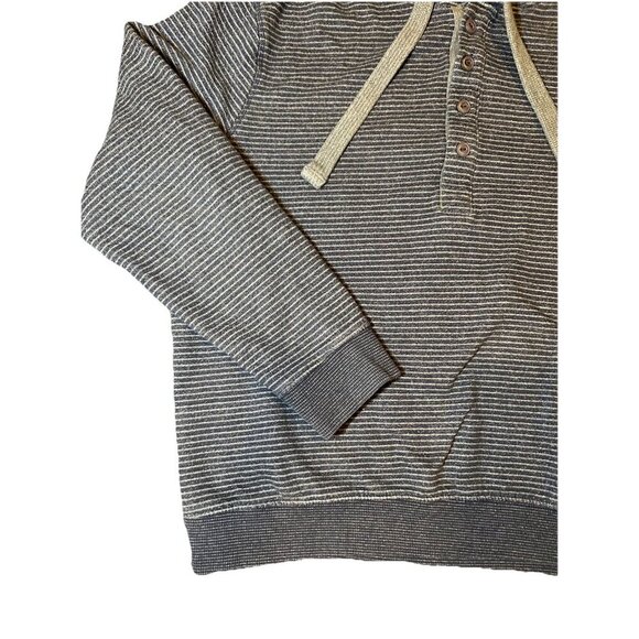 Jachs New York Navy Sustainable Fleece Hooded Henley Striped Size Medium - Picture 3 of 9